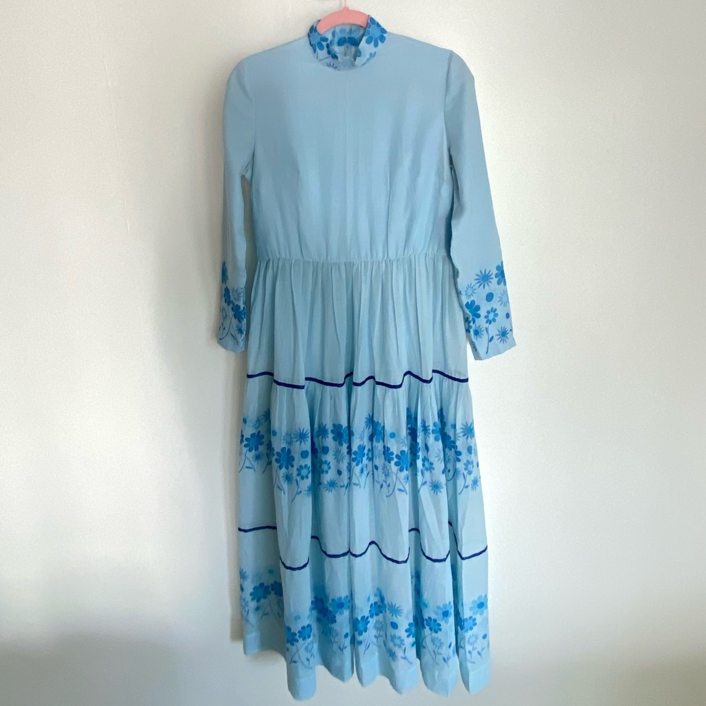 Vintage 70s Blue Floral Women's Dress